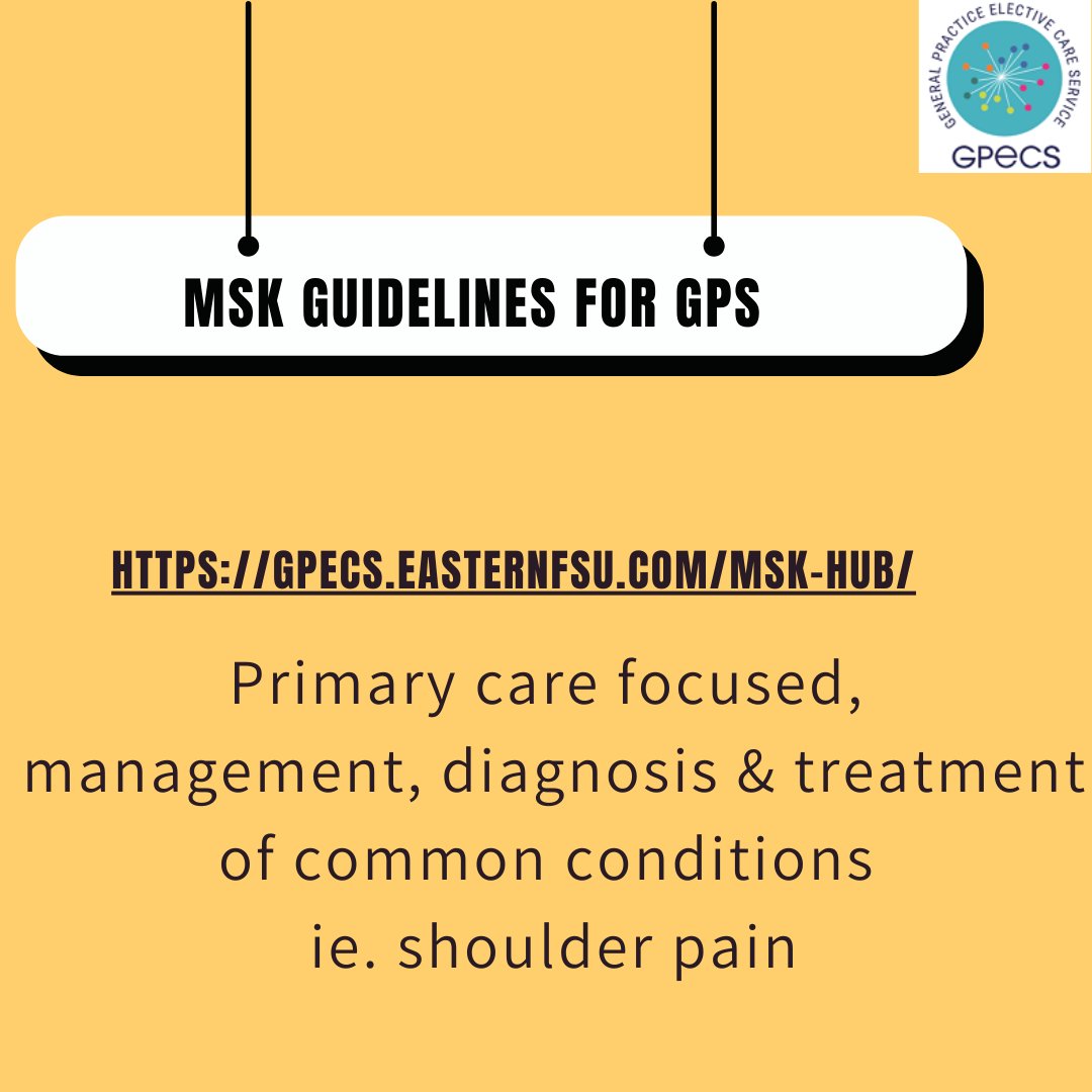 MSK Guidelines with a Primary Care Focus are free on our website, written by GPs for GPs, link to MSK guidelines here gpecs.easternfsu.com/msk-hub/