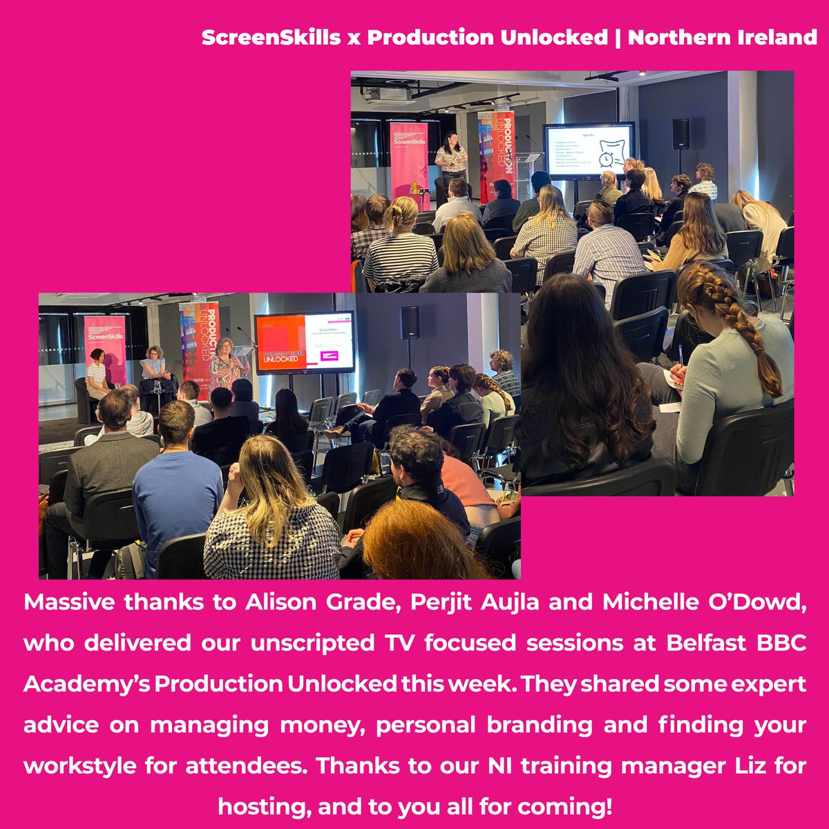 Also in Belfast, we joined @BBCAcademy #ProductionUnlocked for 3 #unscriptedTV sessions focused on managing money, personal #branding & finding your workstyle. Thanks to you all for coming and to Alison Grade, Perjit Aujla & Michelle O’Dowd for sharing some great expert advice🗣️
