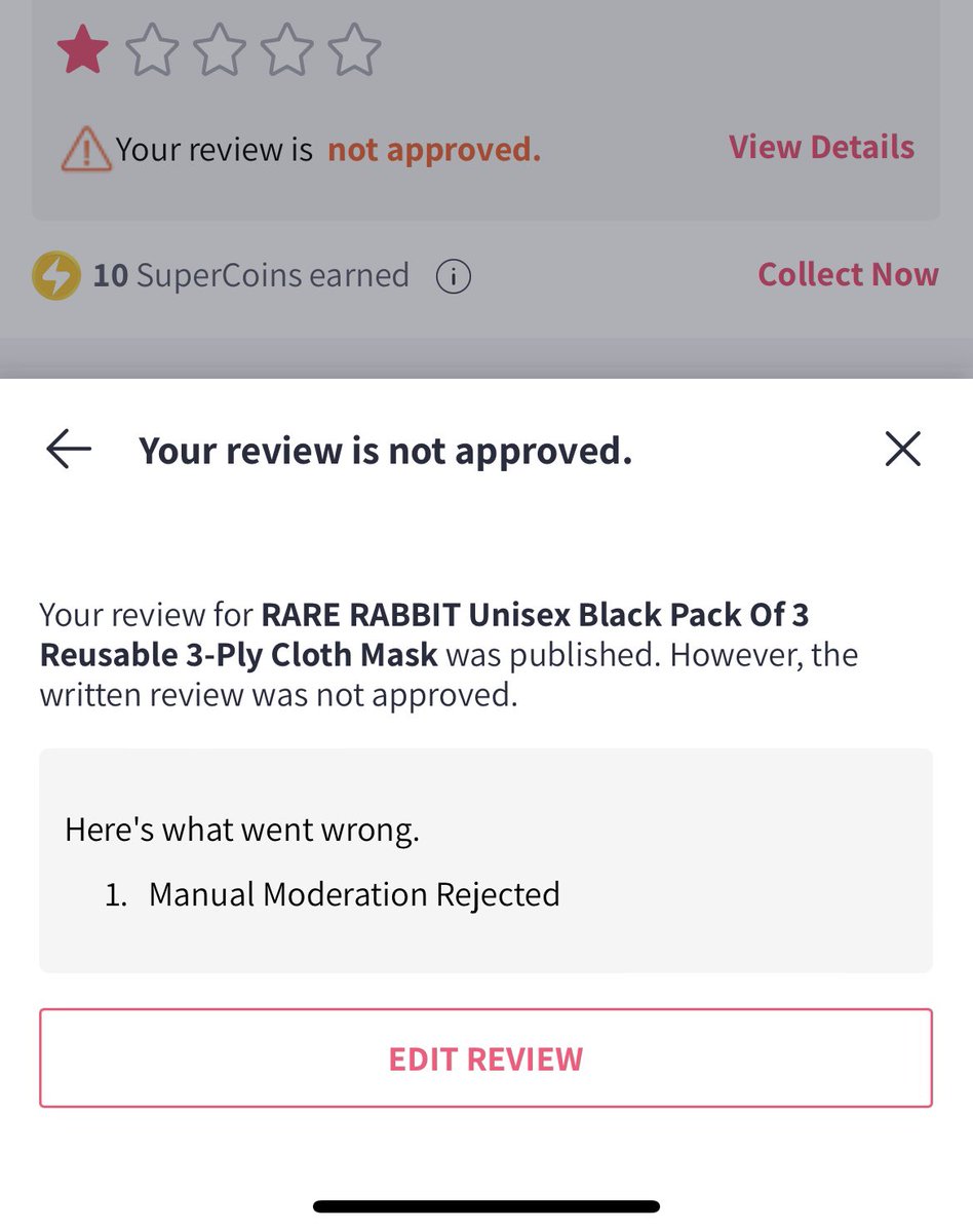 Apoorva_Nath's tweet photo. So @myntra delivers an incomplete package. Couldn’t resolve the problem at their end. Then they don’t let me post a non abusive, genuine review? Leaving me no choice @MyntraSupport I’ll share my experience here.
#myntra https://t.co/uI8ddoNugy