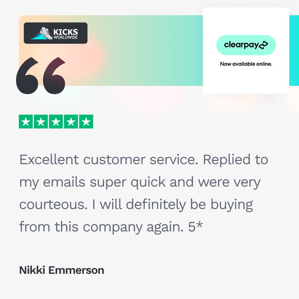 KicksWorld_Wide's tweet photo. 🌟 A big shoutout to this amazing customer! 🌟 Thank you for your kind words about our excellent customer service. 💯

#CustomerSatisfaction #TopNotchService #LookingForwardToServingYouAgain #Clearpay #shoes #trainers #sneakers #sneakerhead https://t.co/og55m7X2Uj