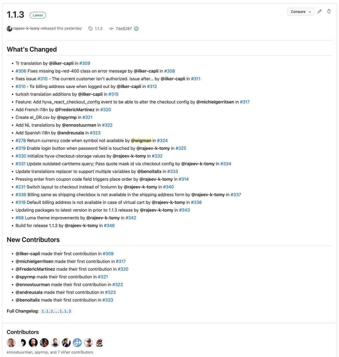 Great news before the weekend! <a href="/rajKtomy/">Rajeev K Tomy</a> released version 1.0.3 of the Open Source React Checkout 🙌 

A lot of improvements were added, including better support for Luma stores!

github.com/hyva-themes/ma…