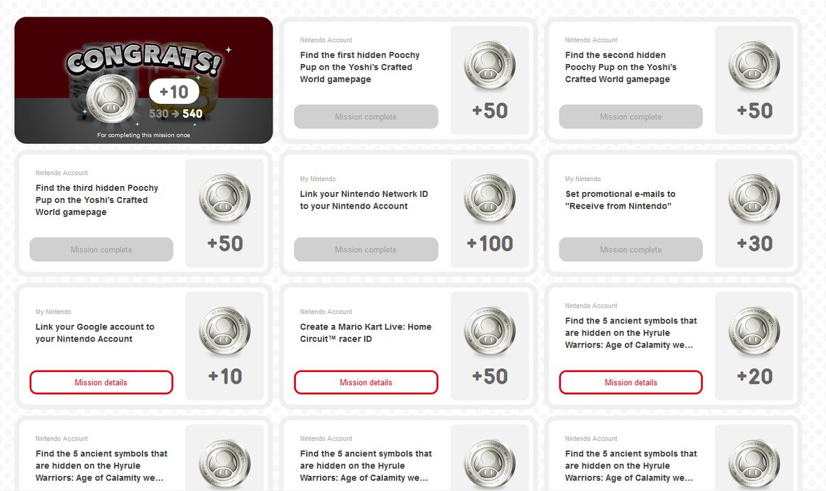 If you're worried about not being able to afford all of the new Xenoblade icons and the 4 weekly missions aren't enough, there's probably a TON of platinum points you can get in your MyNintendo account. There's also a weekly bonus of 30 if you click your mii when you log in.