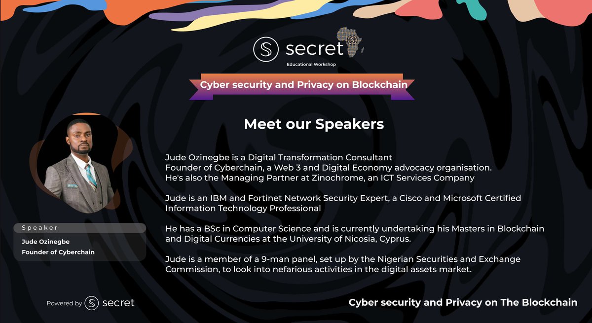 Don't miss Today's space, as we discuss Cyber Security and Privacy on The Blockchain at 8:30 PM WAT.

Fortifying Cyber Security and privacy, empowering trust and confidentiality in Web3 with 
<a href="/judeozinegbe/">Jude Ozinegbe</a>.

Host 🎤 <a href="/thepopeblack/">Popeblack</a>

RSVP: x.com/i/spaces/1ZkKz…

$SCRT #SCRTAfrica