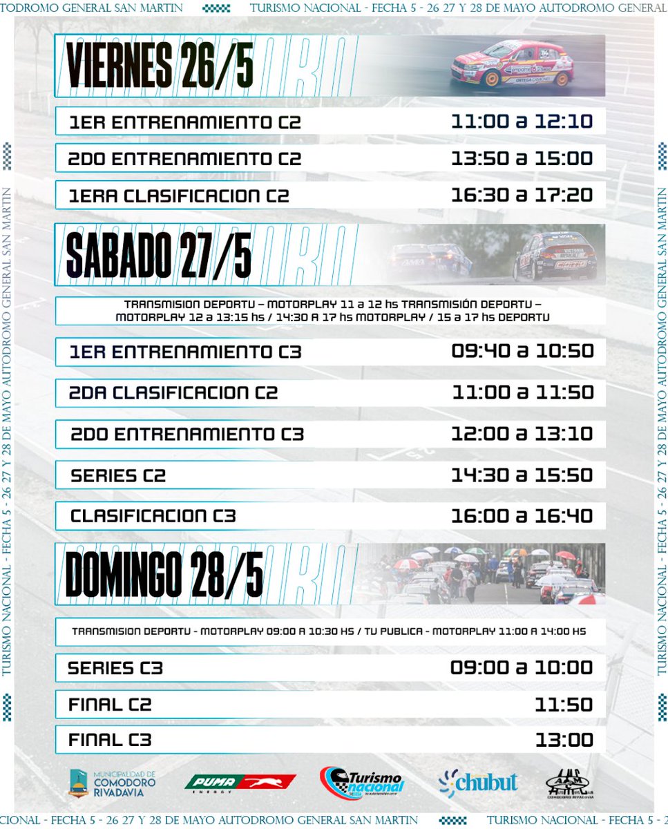 ¡Comienza el #TNenComodoro!

⏱️ Cronograma de Actividades

#TurismoNacional 🏁