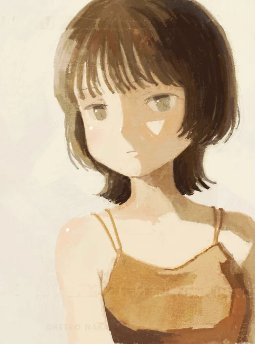 ウルフカットの女の子のイラスト。 私の絵は、風景入りの絵が多いけど、最近人物も楽しくて、ずっと描いてしまう。楽しい。 #AdobeFresco