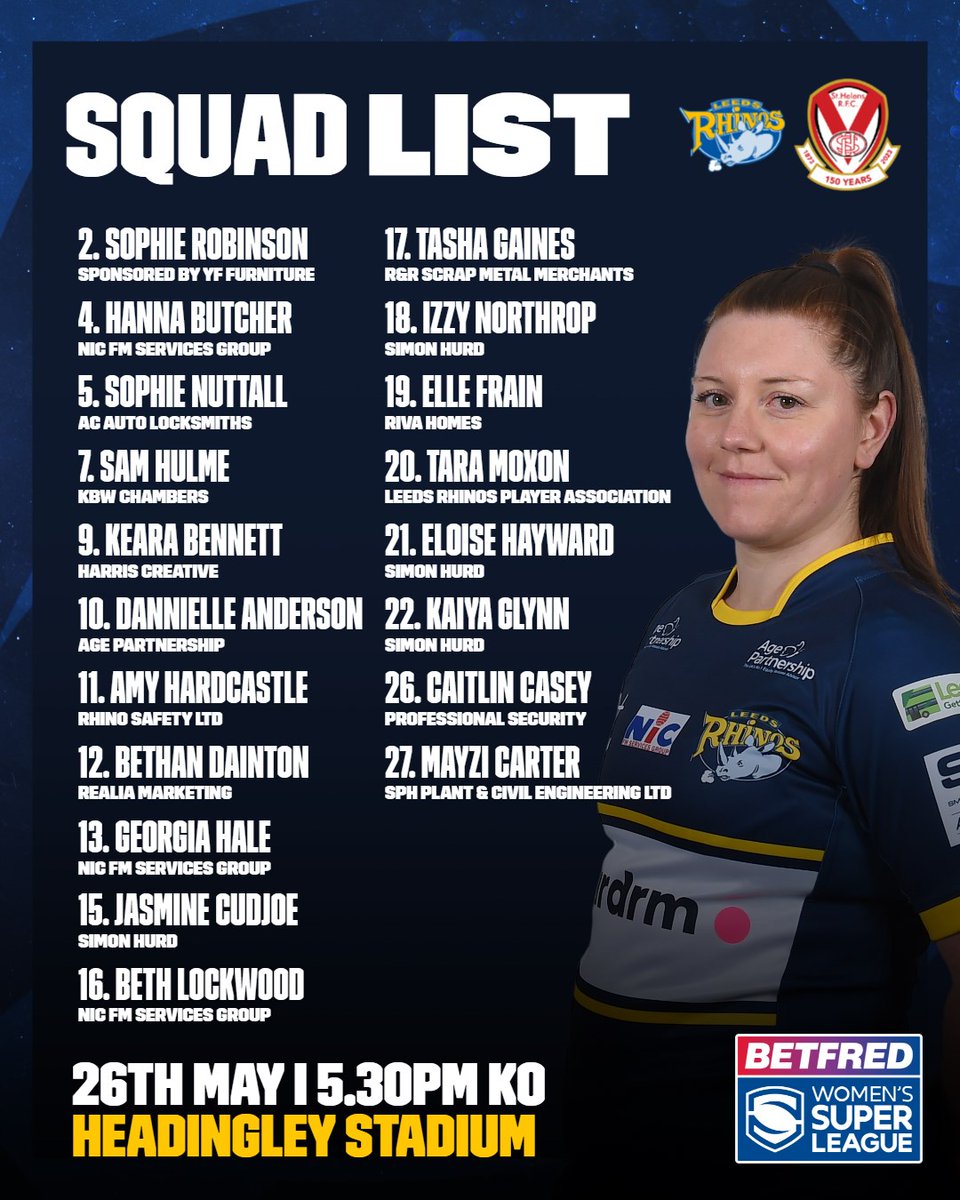 SQUAD NEWS | Georgia Hale named in squad for her final appearance for the Rhinos Women and @dannielleander1 is set to play her 50th game for the club!

More: therhinos.co.uk/article/18895/…
#LeedsRhinosWRL #TeamRhinos