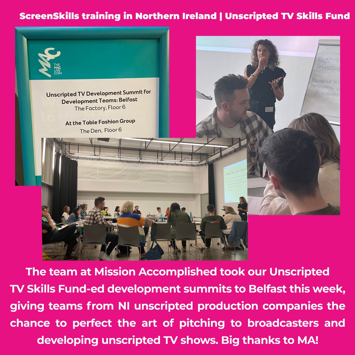 Big thanks to the team at @MissionAccompuk, who took our #UnscriptedTVSkillsFund-ed development summits to #Belfast this week, giving teams from NI unscripted production companies the chance to perfect the art of pitching to broadcasters and developing #unscriptedTV shows... 📺