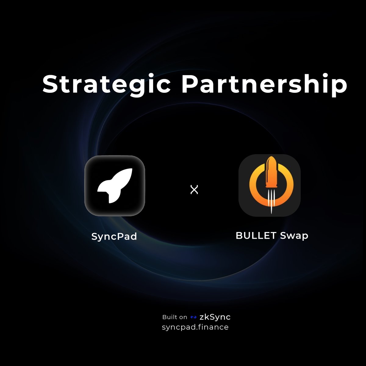 We are thrilled to partner with @Bulletswap_DEX for cross-community events. 
To celebrate, we're giving away $BLT worth $200U + 10WL.

To enter:
1]Follow <a href="/syncpad_zks/">SyncPad | Launchpad on zkSync ∎</a> and @Bulletswap_DEX
2]Like, Quote Tweet with #syncpad, and Tag 3 friends on this tweet

Drop your ETH address