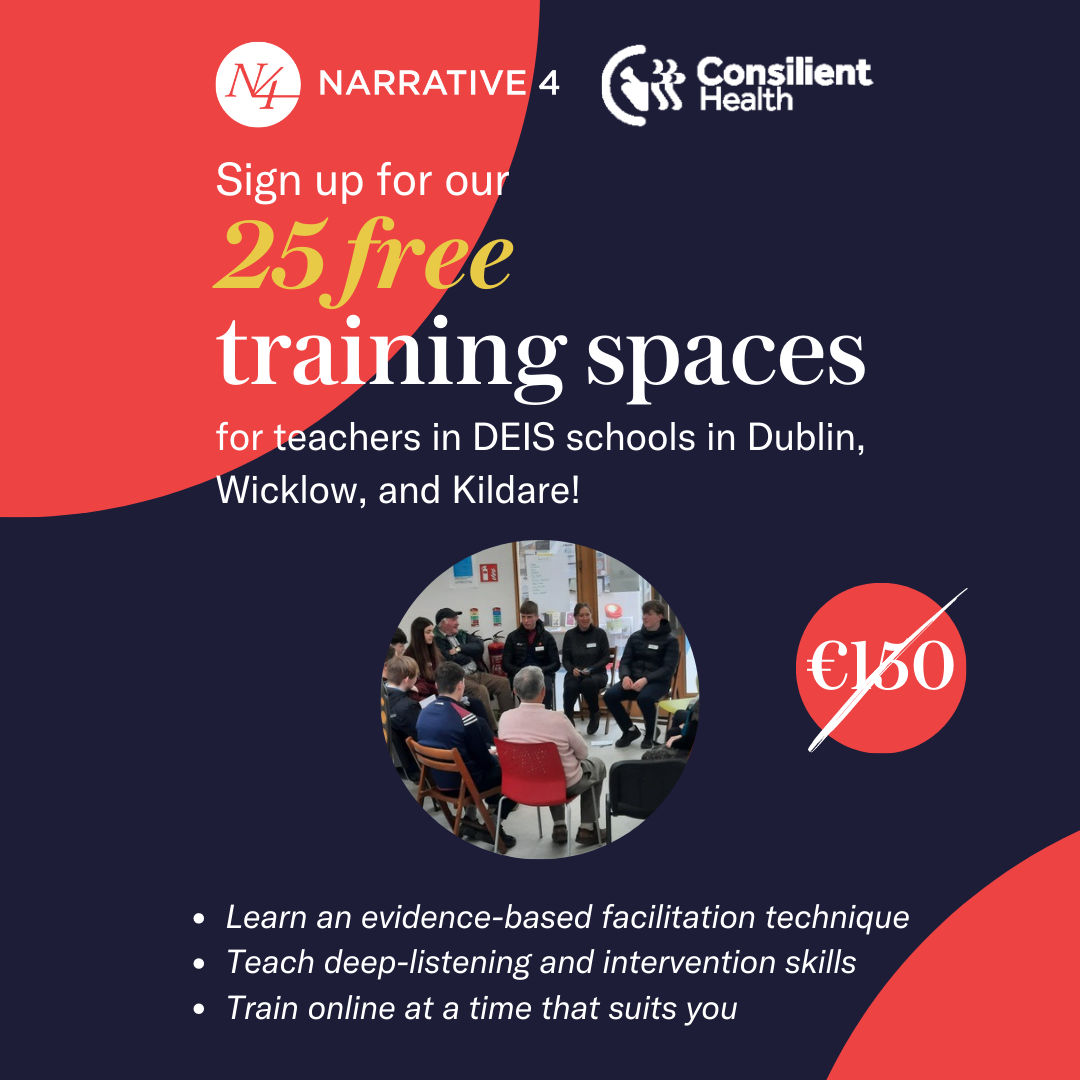 Narrative4_IRL's tweet image. 📣FREE TRAINING SPACES📣

We're thrilled to share that we have 25 free training spaces for teachers in DEIS schools in Dublin, Wicklow, and Kildare!

Click here to sign up for your free space now 👉narrative4.ie/train-as-a-fac…