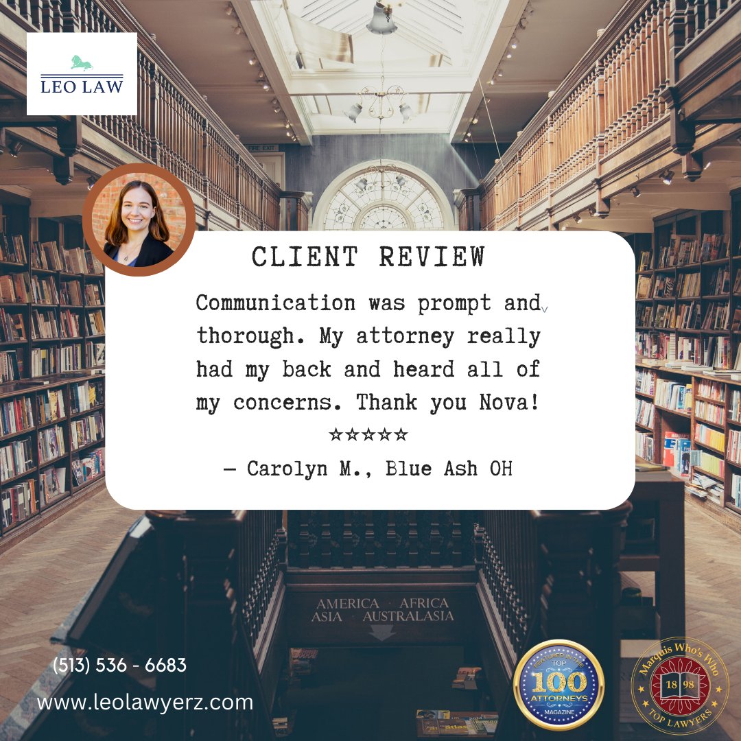 Attorney Nova Levante's reviews! #ClientAppreciation #LegalPartnership 🤝

📞 (513) 536 - 6683
🖥 leolawyerz.com