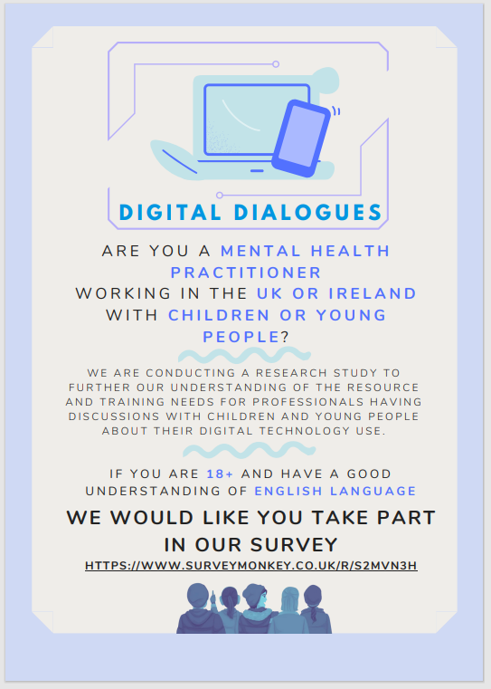 📢 Calling all mental health professionals working with young people!

Participate in this research survey 📋 exploring current guidance and training around asking about young people’s online use 👉 surveymonkey.co.uk/r/S2MVN3H