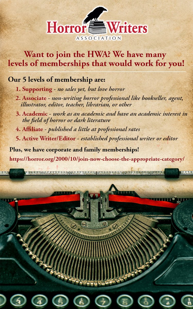 HorrorWriters's tweet photo. No matter what stage you are at in your writing career, the Horror Writers Association has a level for everyone! Consider joining today! 

https://t.co/D1gQa4poNP

#hwa #horror #writers #writingcommunity #authors #HorrorWritersAssociation #nonprofit https://t.co/R6AO1O9y1y