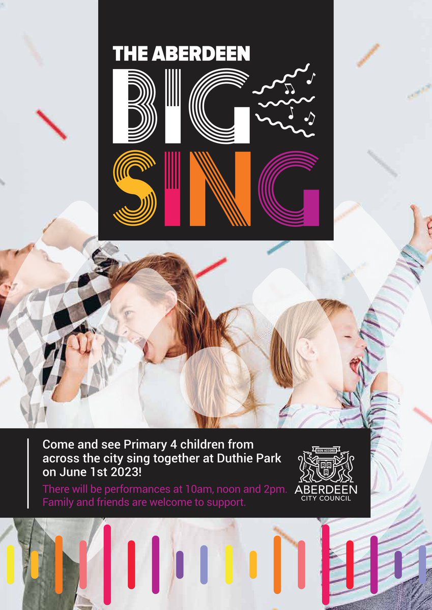 More than 2,500 school pupils will be taking part in a singing event at Duthie Park on Thursday, June 1, with performances at 10am, noon and 2pm. All welcome. Note: there is no seating.

Read about it at:orlo.uk/h26Ef