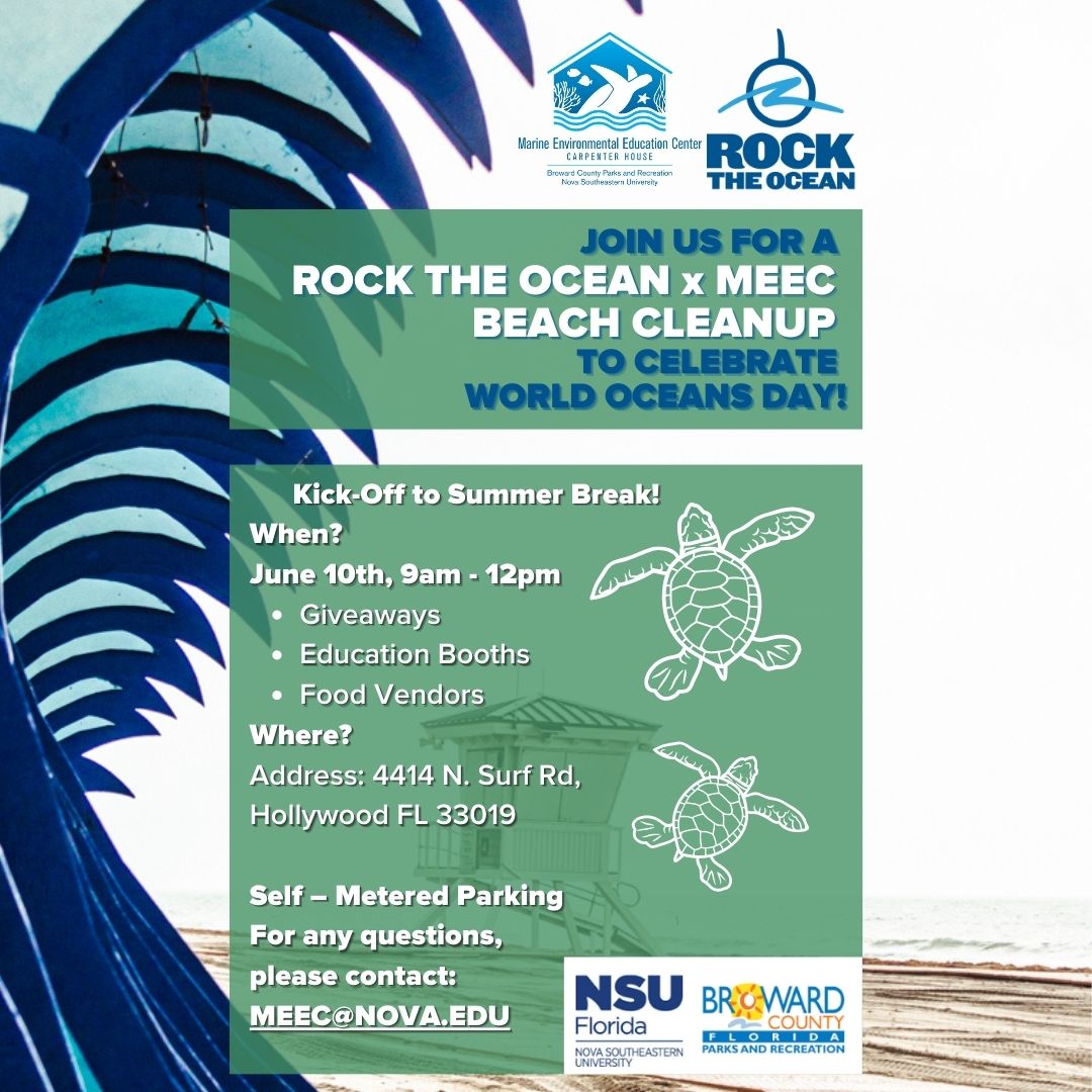 Join Rock The Ocean & @SeekTheMEEC for a Beach Cleanup to celebrate World Oceans Day and the Kick - Off to Summer Break! 🐢🌊
.
.
.
#MEEC MarineEducation #RockTheOcean #SaveTheOcean #BeachCleanUp  #Sharky