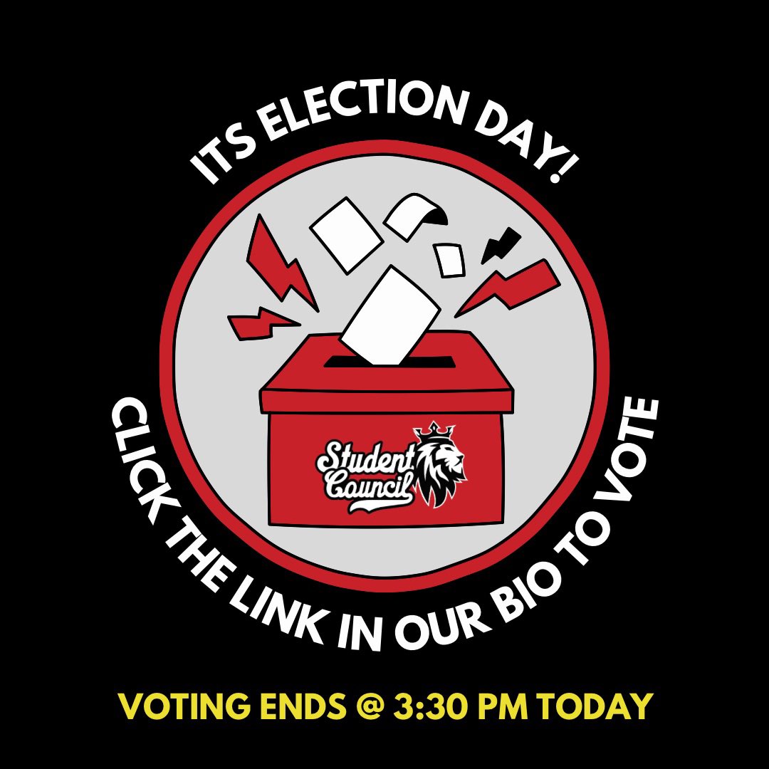 It’s Student Council Election Day <a href="/BishopReding/">Bishop Reding</a>! Students in Gr. 9, 10 and 11 should vote during period 1. Voting ends at 3:30 PM and election results will be announced Monday. Vote for the candidates that you feel will best serve our school community and represent you! 🦁🗳️