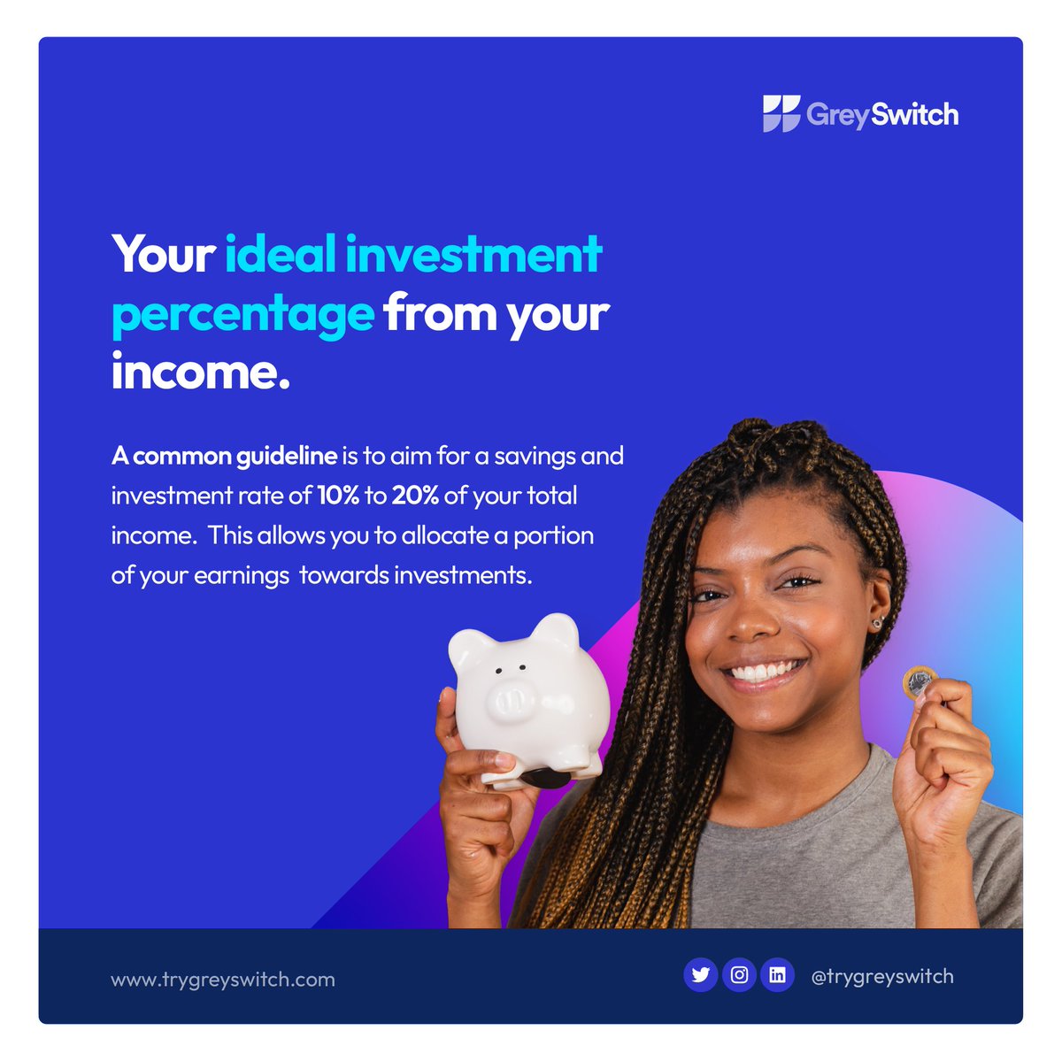 trygreyswitch's tweet photo. It’s Salary Week! Here’s a Financial Tip for you: Allocate 10-20% of your income to investments! 💸✨

By following this guideline, you can secure a portion of your earnings for future growth and financial stability. Start building your investment portfolio today! #Finance https://t.co/hySNVwOKXK