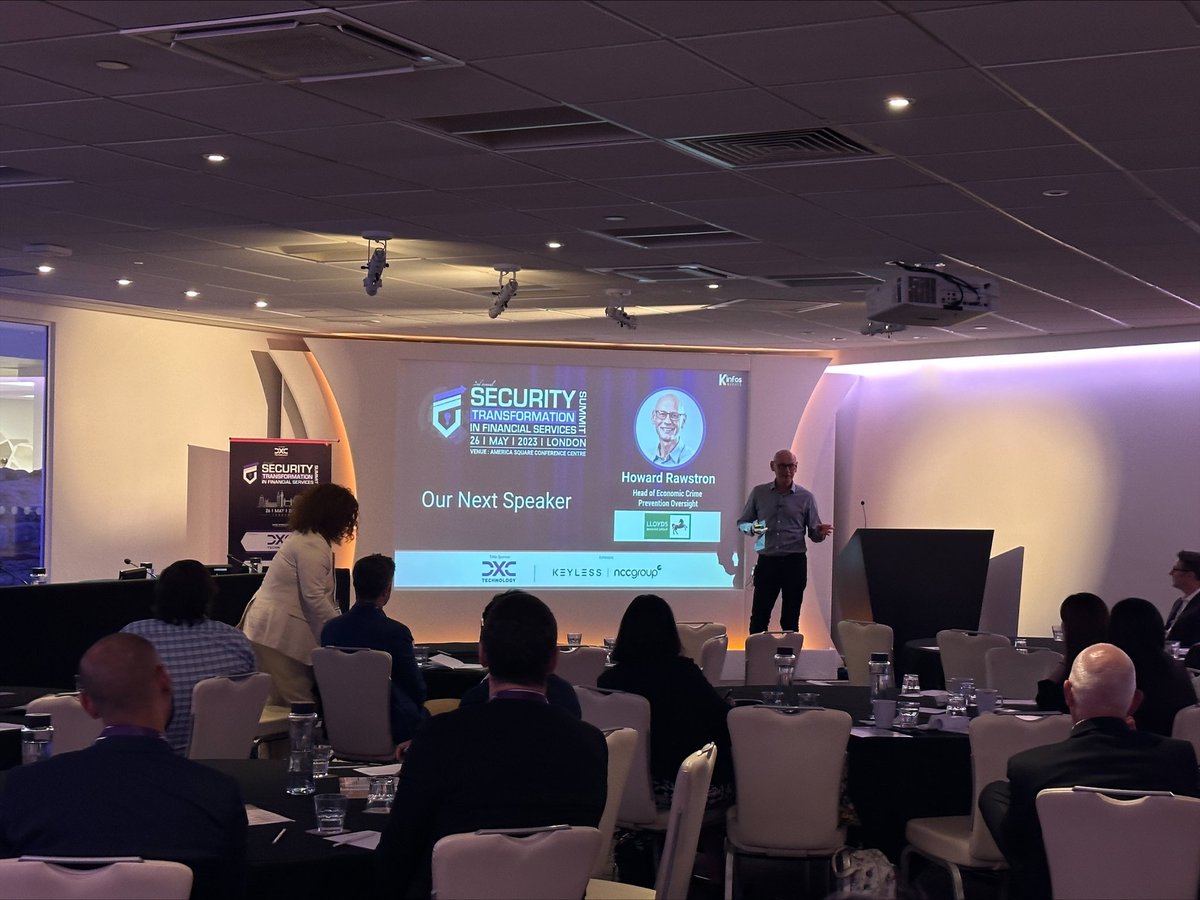 Howard Rawstron, Head of Economic Crime Prevention Oversight from @LloydsBank speaking on “Dare to Share’: The Changing Face of Data Sharing in the UK” at our Security Transformation in Financial Services Summit 2023. #sxf23 #kinfosevents #datasharing #approach #planning