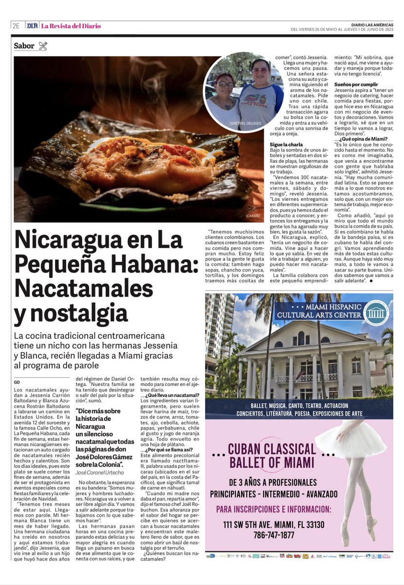 GrethelDelgado_'s tweet photo. Jessenia y Blanca llevan apenas meses en EEUU. Llegaron gracias al parole humanitario. Dejaron atrás Nicaragua. Cada fin de semana están en la avenida 12 y la calle 8 en la #PequeñaHabana vendiendo #nacatamales y “echándole ganas”. @dlasamericas_ #LaRevistaDelDiario https://t.co/Q5PMXWmGnT