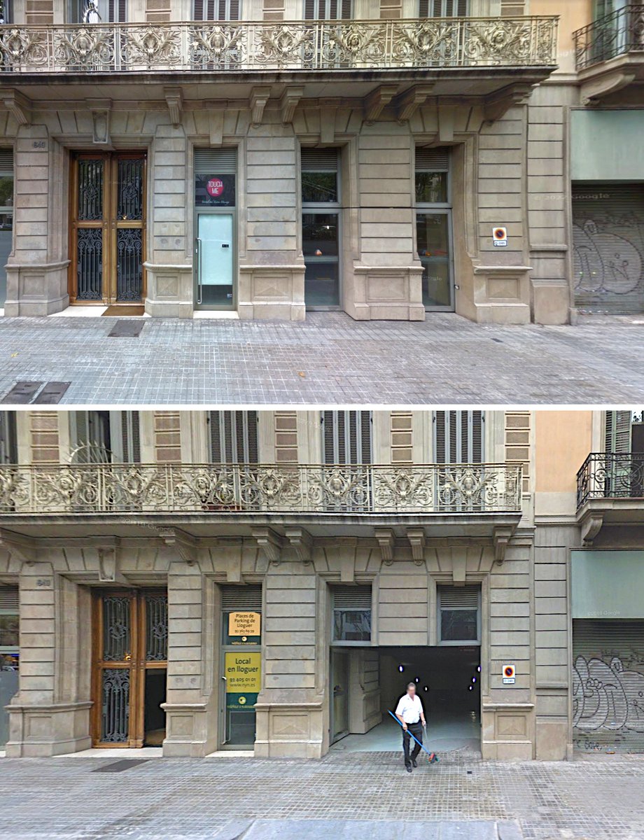 efemarq's tweet photo. Com dissimular un pàrquing, 3 casos.
Cas 1: Gran Via de les Corts Catalanes, 649, Barcelona. Pàrquing de NiN. Es veu com no toca al terra i el tall a mitja altura és bastant gruixut, però de tot això només te n'adones si t'hi fixes i quan ja has vist el truc. https://t.co/Lv1D3O5m7L