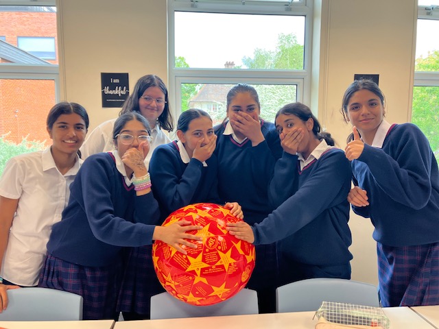 Year 9 students
<a href="/NorthwoodGDST/">Northwood College for Girls</a>
have been tossing the maths ball to one another, answering the questions found on the ball to celebrate the completion of the end-of-year exams.