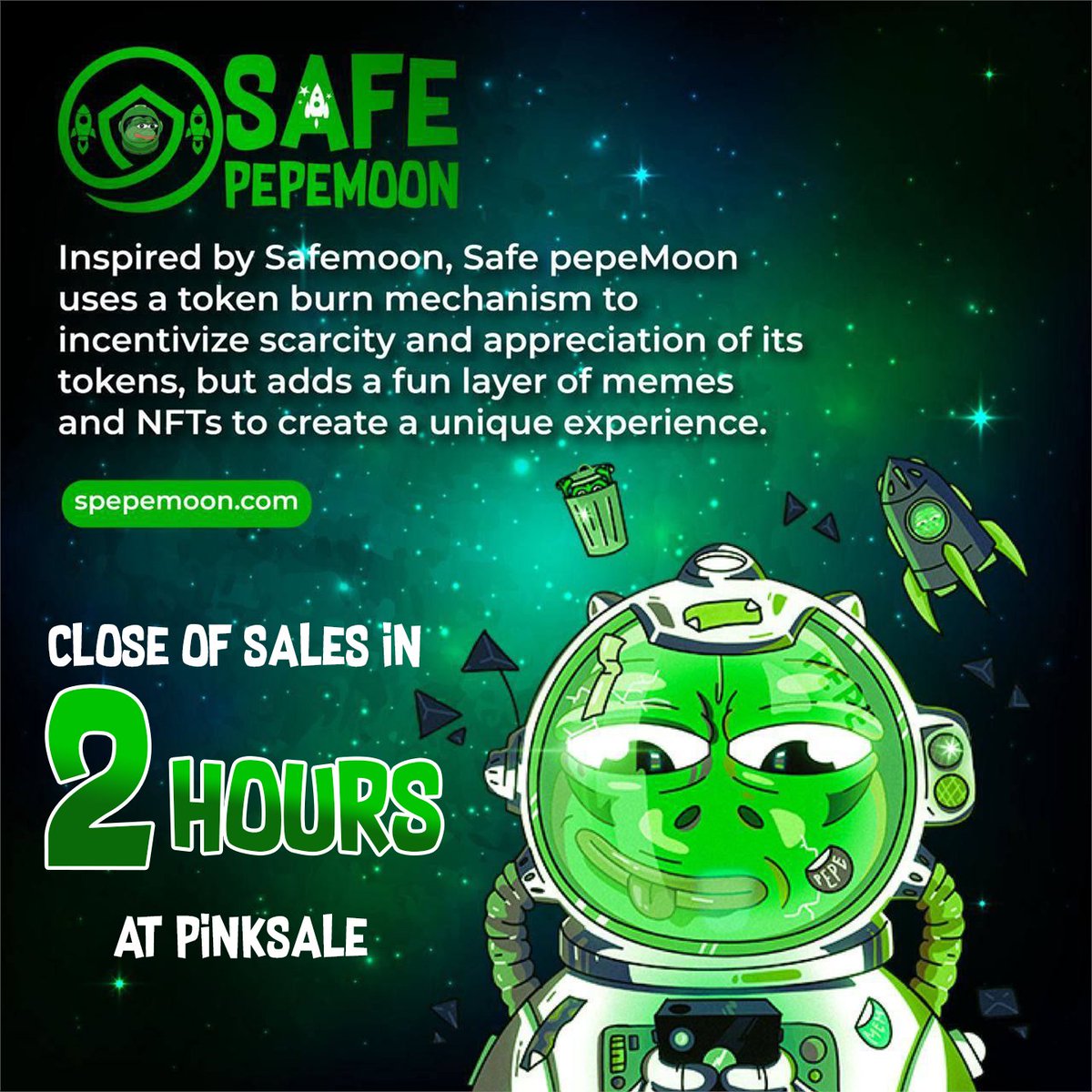 safepepemoon_'s tweet photo. Countdown💥

🔔 2 hours left 🔔

📢 Presale in progress! @pinkecosystem

🚀Link: https://t.co/wq63JAPIce

#Crypto #BNB #BSC #cryptocurrency #spepemoon https://t.co/tAF0pvxpeS