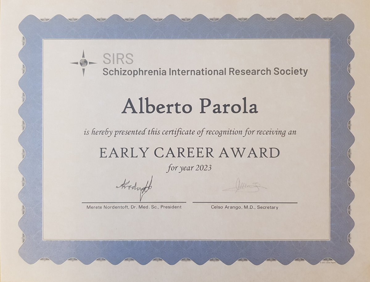 AlbertoParola2's tweet photo. It was an immense honor to receive the Early Career Award at the #SIRS2023 Congress in Toronto! 

Thanks to the many visitors of our poster with @Fusaroli et al. on the generalizability of voice-based machine learning models of schizophrenia for the insightful feedback! https://t.co/yusVE1NQAZ