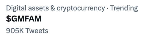 What do we have here 👀

$GMFAM trending on Twitter 
🌞🌞🌞

Let's push!