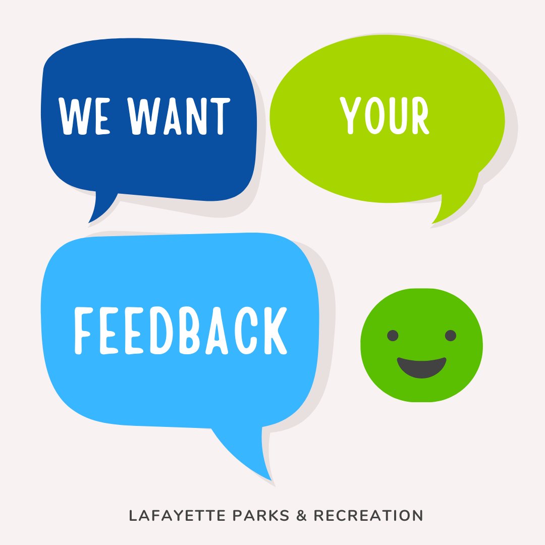 LafayetteParks's tweet photo. We want to hear from you! If you have any comments, concerns, or recommendations for the Parks Department, please take our survey! These answers will help us create our 5-Year Master Plan and better serve the community. https://t.co/uoH6dIkzxt https://t.co/jqLB49FMVY