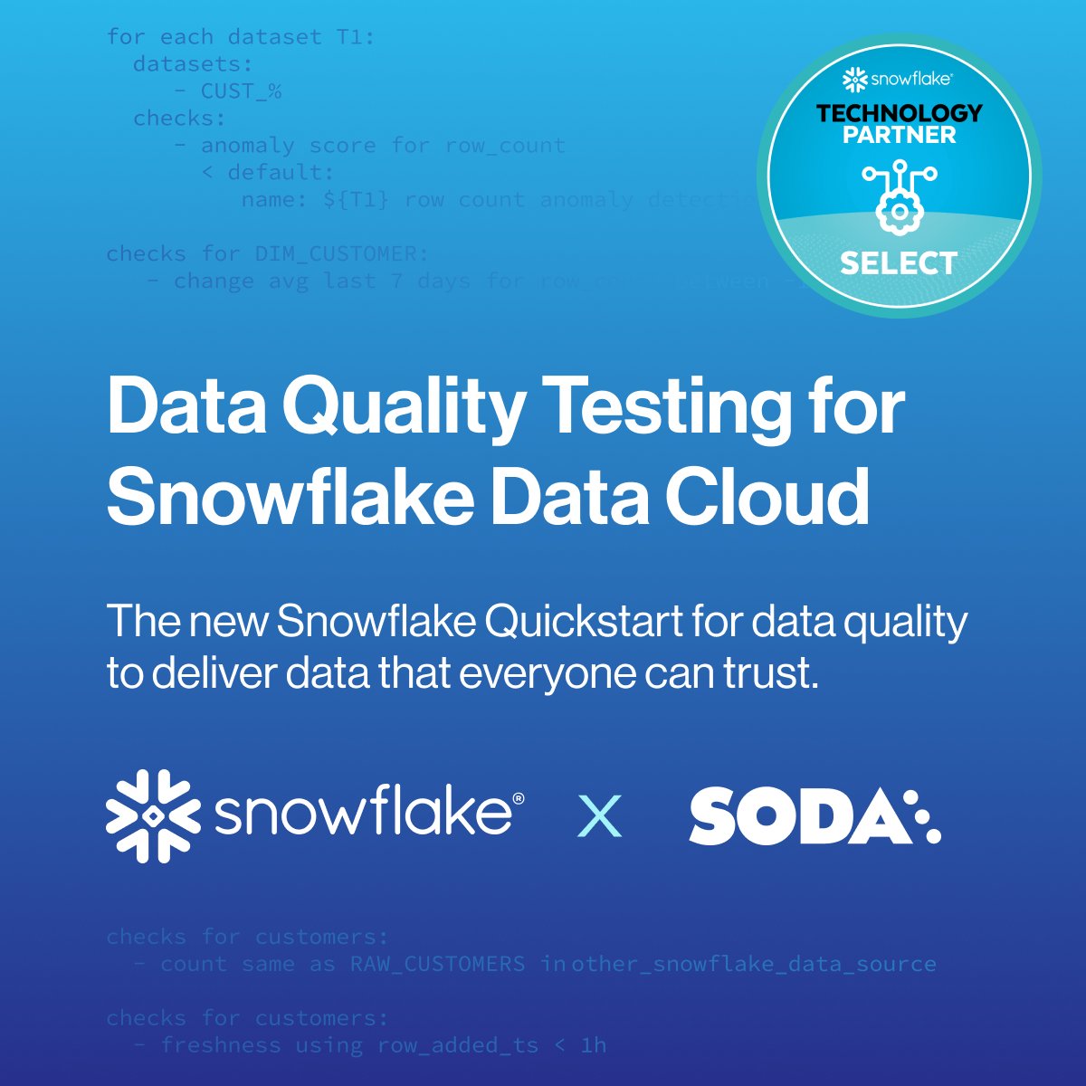 Soda (@sodadata) on Twitter photo 🔊 The <a href="/SnowflakeDB/">SnowflakeDB</a> Quickstart for data quality testing powered by <a href="/sodadata/">Soda</a> , is now available for the Data Cloud to prevent data quality issues, achieve reliable data pipelines, trusted data products and analytics. Check it out here: bit.ly/3IIjndj #dataquality 🔊 The <a href="/SnowflakeDB/">SnowflakeDB</a> Quickstart for data quality testing powered by <a href="/sodadata/">Soda</a> , is now available for the Data Cloud to prevent data quality issues, achieve reliable data pipelines, trusted data products and analytics. Check it out here: bit.ly/3IIjndj #dataquality