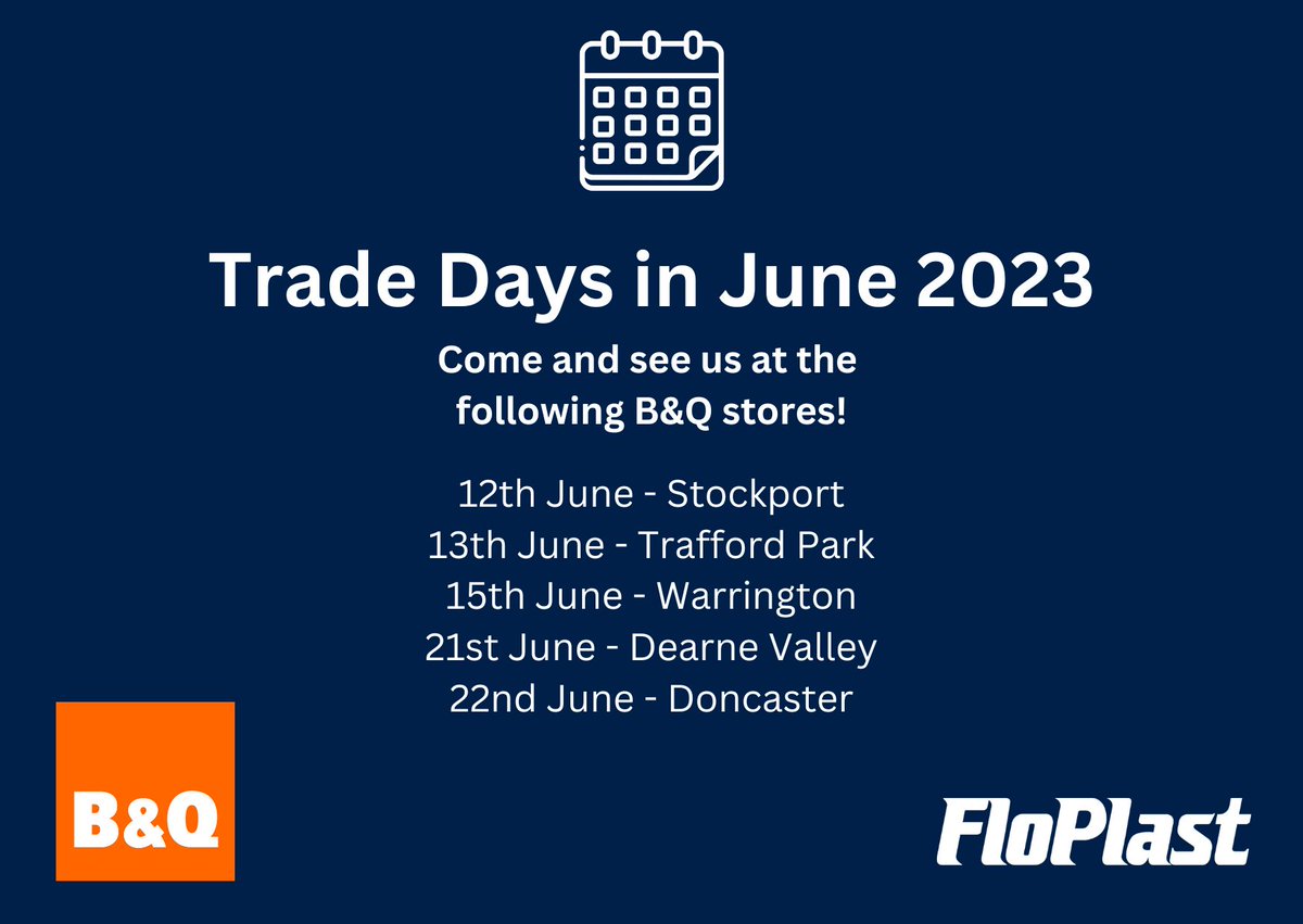 See us at B&amp;Q this month... We will be on hand to answer your FloPlast questions, so if you are in the area come and pay us a visit.

#tradeday #stockport #traffordpark #warrington #dearnevalley #doncaster #FloPlast