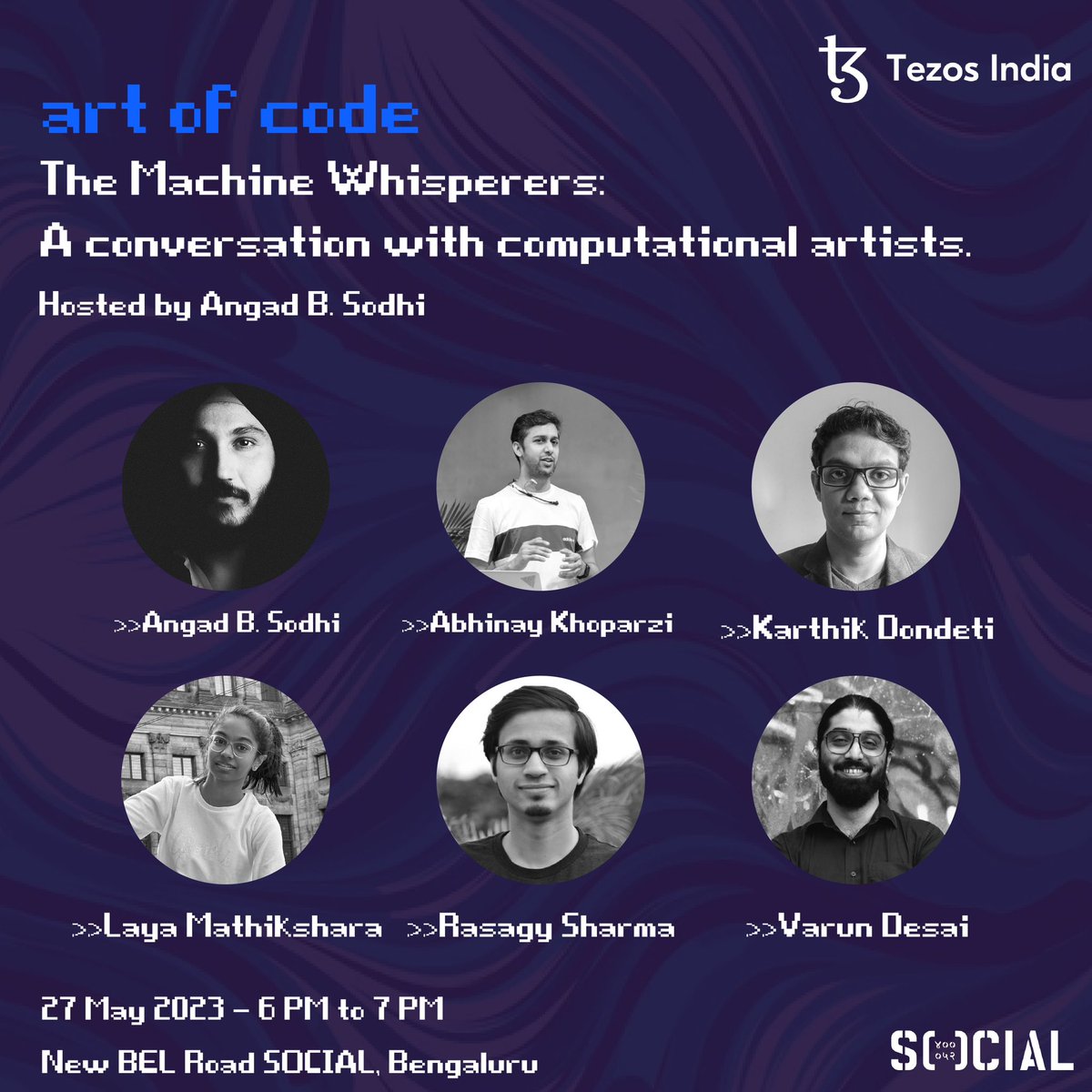rasagy's tweet photo. BLR folks: India’s first-ever #GenerativeArt Exhibit launches tomorrow (27 May) evening at @SocialOffline, New BEL Road.

👥 6PM: Panel on “The Machine Whisperers: A Conversation with Computational Artists”, hosted by @angadbsodhi 
🚀 7PM: Exhibition launch!
🎶 9PM: Algorave! https://t.co/r5TFUqoYq4