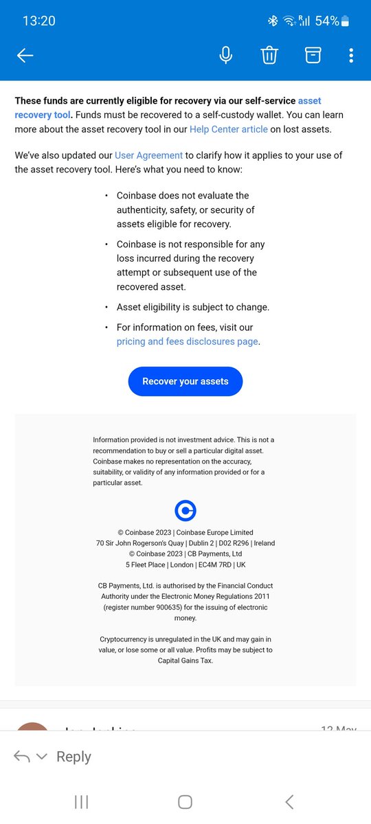 bruno0909's tweet photo. Please can confirm if this email is genuine? @coinbase @CoinbaseSupport https://t.co/hPe35kE6nN