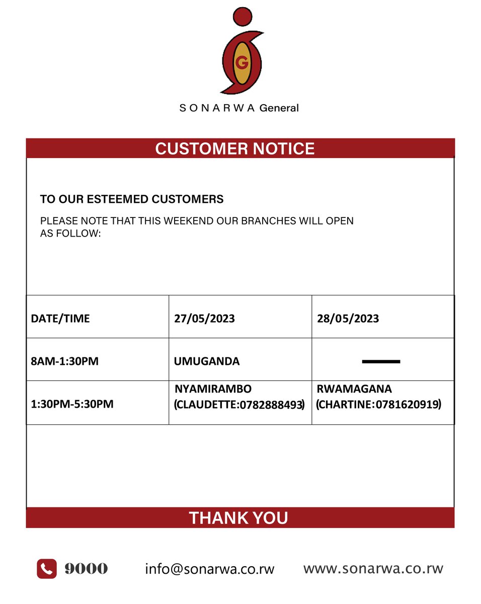 Dear esteemed customers,  
This weekend our branches will operate as follow.