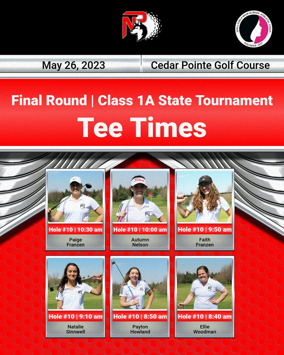 Tee times for final round of the girls state golf tournament. #hittingbombs