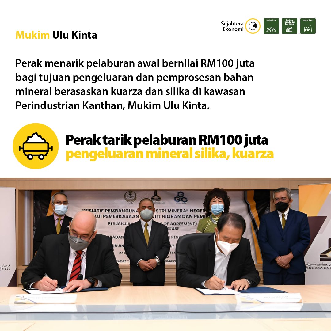 Kerjasama Perbadanan Kemajuan Negeri Perak &amp; Jinjing Silicon Technology Sdn Bhd ini melibatkan pembinaan kilang pemprosesan bahan mineral secara Built-to-Suit and Lease (BTSL) atas tanah milik PKNPk yang menawarkan lebih 500 peluang pekerjaan baharu kepada masyarakat setempat.