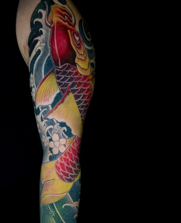 #tattoo #tattoos #color #sleeve #sleevetattoo #asianart #koi #koifish #lotus #lotustattoo #cherryblossom #chicagotattoo #chicagotattooartist #chicagotattooshops