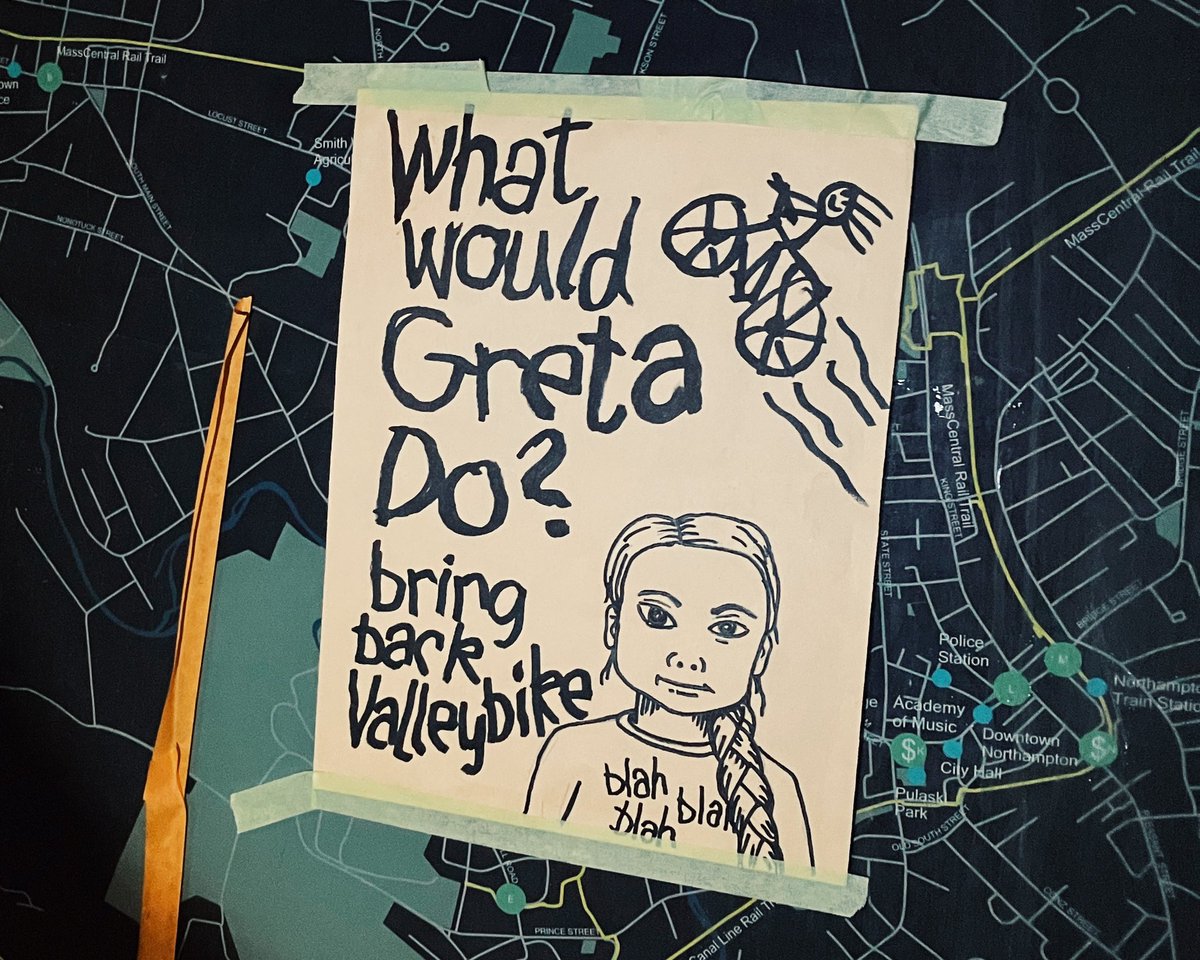 bicyclly's tweet photo. "What Would Greta Do?"
She would urge you to listen to the voices of the people, to restore #ValleyBike now, not in 2024. @GretaThunberg 

🔗 https://t.co/sWGE7mDfQv

@NorthamptonMA @TownOfAmherst @MayorLachapelle #HadleyMA @UMassAmherst @SpfldMACityHall https://t.co/0MoN9w957c