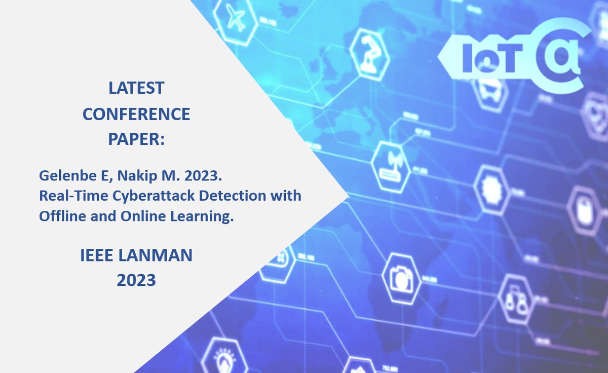 IoTACproject's tweet photo. The research of @erolgelenbe and @MertNakip from our partner IITIS-PAN "Real-Time Cyberattack Detection with Offline and Online Learning” will be presented at the IEEE  LANMAN 2023 in London, 10-11 July 2023.
https://t.co/huaKUhH80z
#cyberattacks #attackdetection #H2020 https://t.co/uQTAA7NyVI
