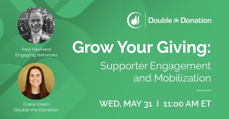 Our very own Paul Hayward will join the folks at Double the Donation on May 31 at 11AM EDT for a webinar discussion on how your organization can implement an effective mobilization model and better attract and retain donors. 

Sign up here today! eu1.hubs.ly/H03PZmM0