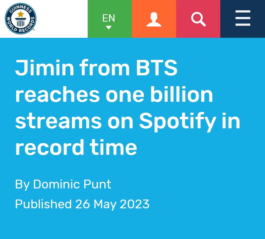 btschartsxdaily's tweet photo. [NEWS] #JIMIN sets a Guinness World Records for being the Fastest solo K-pop artist to reach 1 BILLION streams on Spotify (Male)🏆

Congratulations Jimin 🥳
 #GuinnessWorldRecordForJimin https://t.co/F4lRvgDS5X