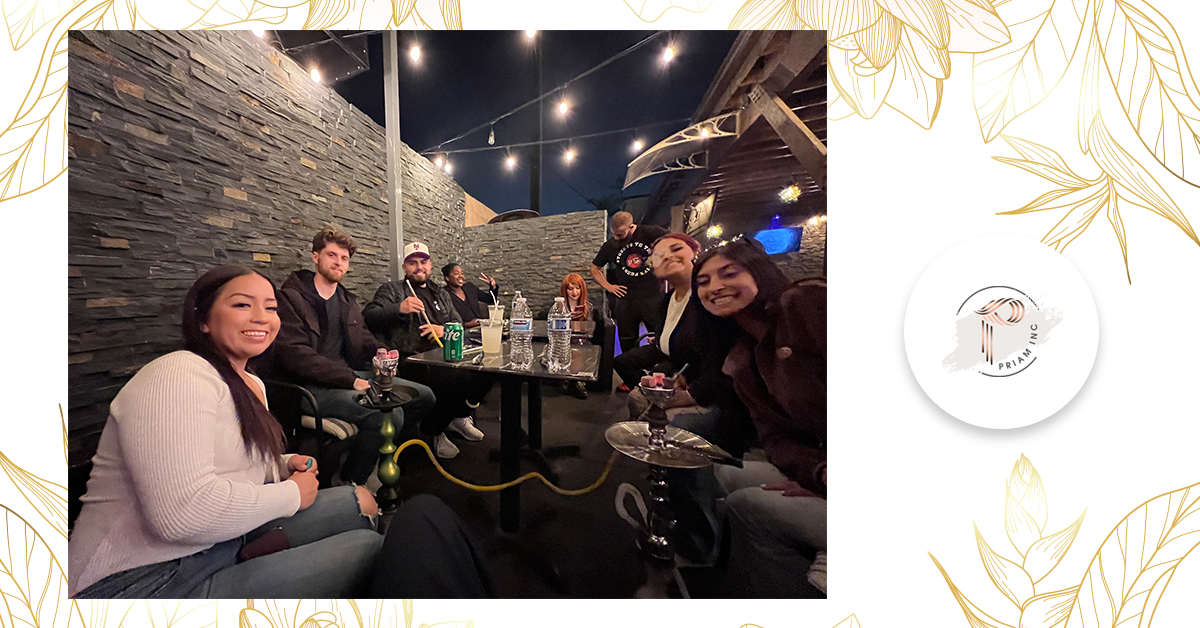 Last week we had our team night and went out to a hookah lounge. Our team had a great time!

#PriamInc #TeamNightOut #HookahLoungeFun #GoodTimesWithTheTeam #EnjoyingTheNightlife #TeamBonding #MemorableMoments #RelaxAndUnwind #SocializingTogether