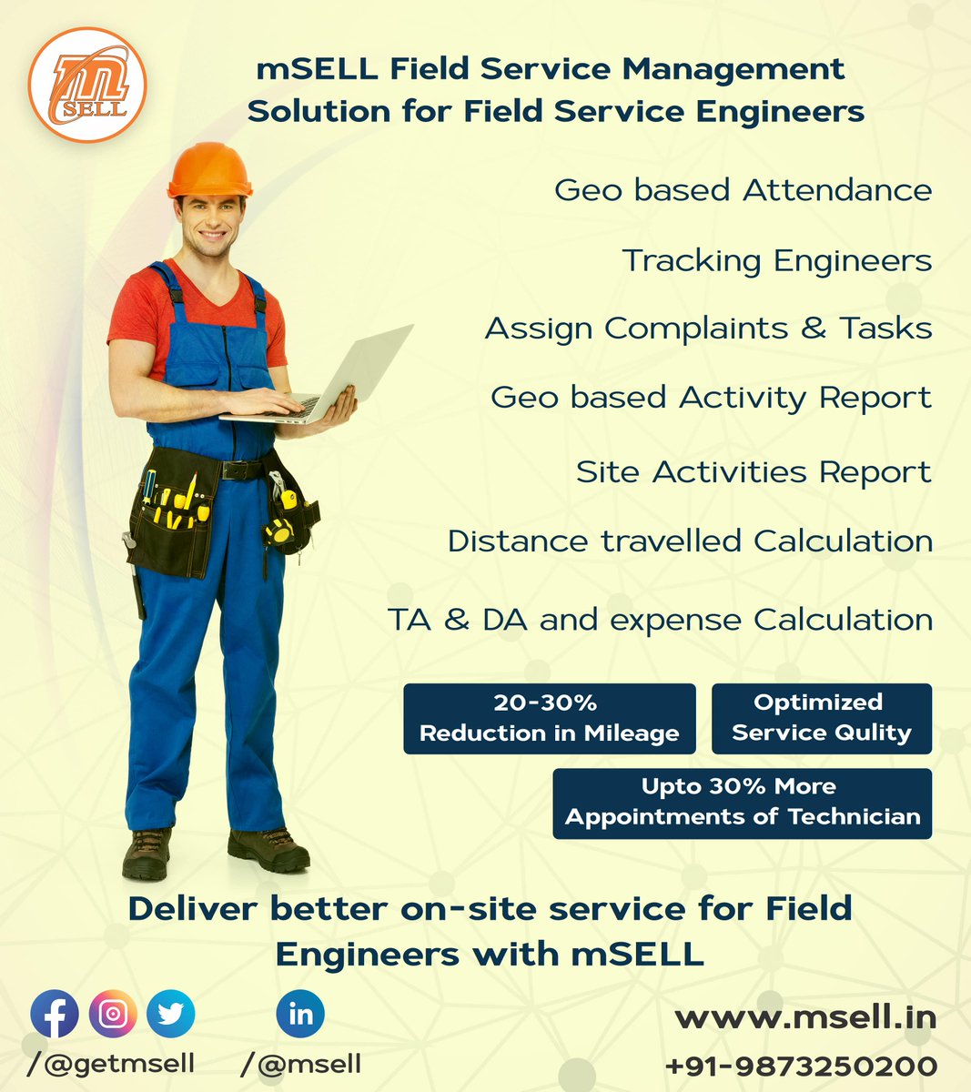 mSELL Field Service Management Solution delivers a comprehensive service for on-site service engineers to perform most of their work efficiently.

Please feel free to contact us directly @ +91-9873250200.

#serviceengineer #fmcgindustry #fmcg #cpg #cpgindustry #saas #msmesector