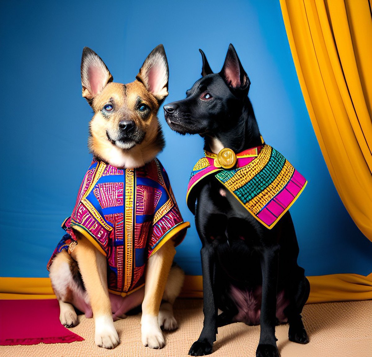 AI Generated art of Two dogs wearing African attire. 

#AIart #AIArtwork #aiartcommunity #AIArtistCommunity #NFTCommunity #NFTs #aiartist #BreakingNews #SupremeCourt #Otedola #Section299 #Declanrice #nairamarley #Obidients #Portable #Rufai #NigeriaAir #Kcee