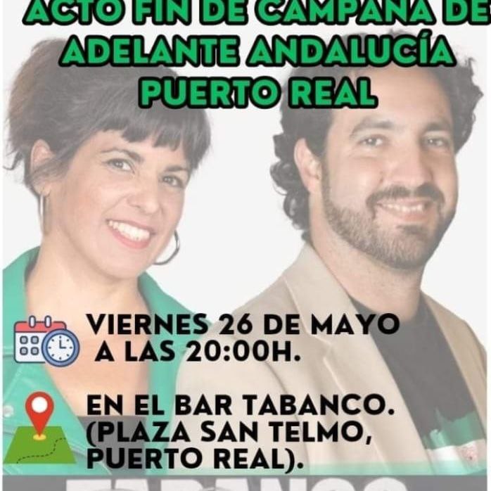 Después de una campaña maravillosa acompañado de gente comprometida honesta, os invitamos está tarde al cierre de campaña a las 20:00h en el bar Tabanco 
Os esperamos 
#QuevivalaVilla 
<a href="/AdelanteAND/">Adelante Andalucía</a>