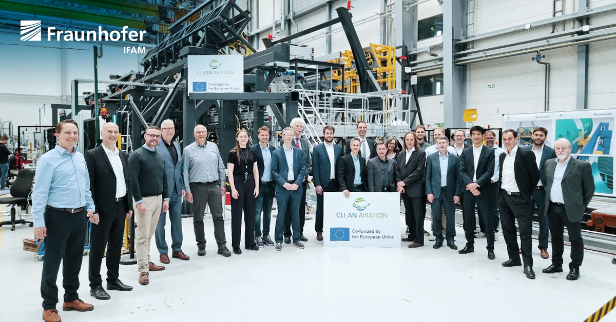 FraunhoferIFAM's tweet photo. A success: the Annual Review Meeting for Platform 2 of Large Passenger Aircraft (LPA) project of Clean Sky 2 at @FraunhoferIFAM. Focus was on the current status of the Multifunctional Fuselage Demonstrator (#MFFD) – a milestone for future #lightweight and #sustainable #aircraft. https://t.co/ax7ZpGWdDX
