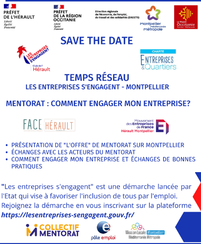 📢 Vous souhaitez développer le #mentorat💪 au sein de votre #entreprise dans le cadre de votre engagement sociétal ? Venez rencontrer ses acteurs👩‍🦱👨 et partager de bonnes pratiques💡 avec <a href="/FACEHerault/">FACE Hérault</a> :
🗓️ Le 15  juin
📍 À #Montpellier
📝entreprendre-montpellier.com/fr/evenements/… #impact  #emploi