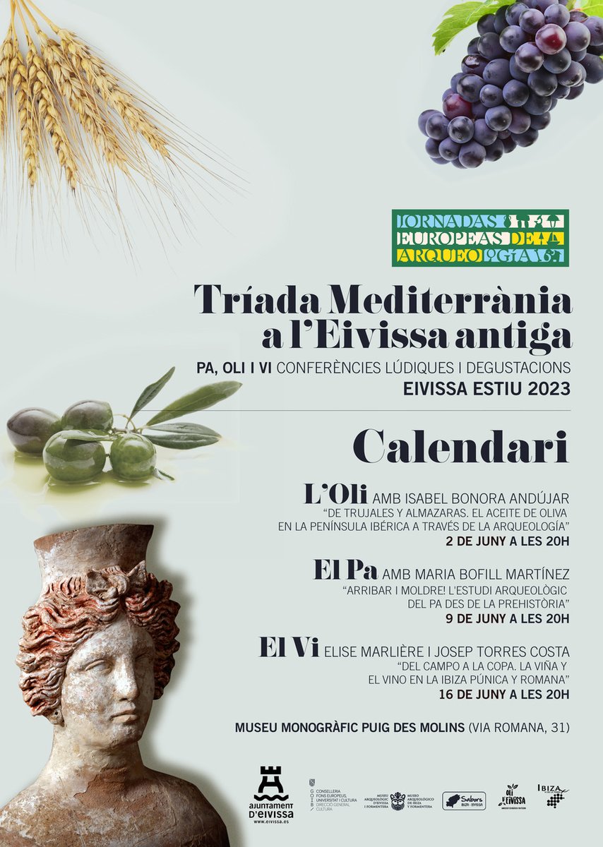 #TriadaMediterranea2023 📢El @maef_museu i l'@ajeivissa organitzen una nova edició del cicle ‘𝐓𝐫𝐢́𝐚𝐝𝐚 𝐌𝐞𝐝𝐢𝐭𝐞𝐫𝐫𝐚̀𝐧𝐢𝐚: 𝐏𝐚, 𝐨𝐥𝐢 𝐢 𝐯𝐢 𝐚 𝐥’𝐄𝐢𝐯𝐢𝐬𝐬𝐚 𝐚𝐧𝐭𝐢𝐠𝐚’ que enguany tindrà lloc entre el 2 i el 16 de juny. Reserves al ☎️𝟗𝟕𝟏𝟏𝟕𝟔𝟎𝟗𝟎