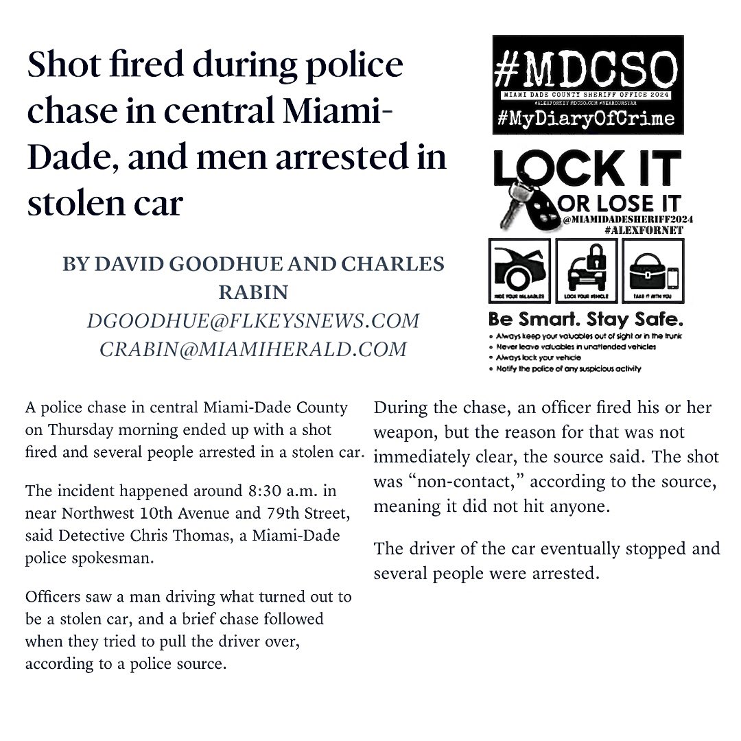 #DANGERONDUTY 🟦⬛️ #POLICECHASE #CARCHASE #STOLENCAR #CRIMINALSWITHGUNS #ITSNOTTHEGUN #OURCOUNTYMIAMIDADE #OURNEWNORMAL #THENEWNORMAL #THISINOTOKAY amp.miamiherald.com/news/local/cri…  #OURCOUNTY  #305MIAMI #MIAMI305 #DADECOUNTY305 #CITYOFMIAMI #MIAMIDADE #MIAMIDADECOUNTY #SHERIFF2024 #MIAMI