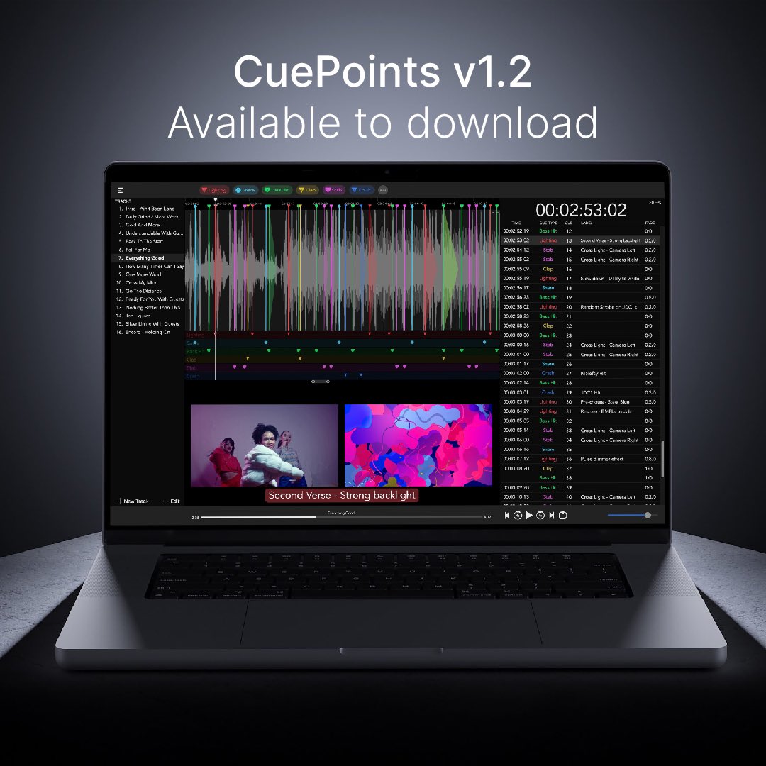 Thank you for everyones feedback and patience to date. We’re excited to announce v1.2 with loads of new features and improvements. cuepoints.com/download/