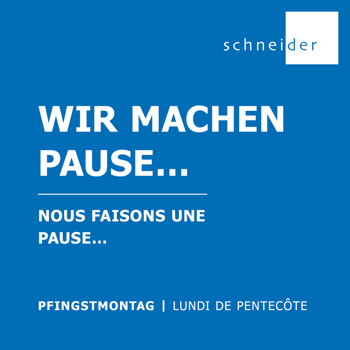 Unsere Büros bleiben am 29.5. geschlossen. Am 30.5. sind wir wieder zu den gewohnten Bürozeiten für Sie da. Wir wünschen Ihnen einen erholsamen Feiertag! 

Notre société sera fermée le 29.5. Nous serons de retour le 30.5 Nous vous souhaitons de bonnes fêtes!
#pfingsten #feiertag